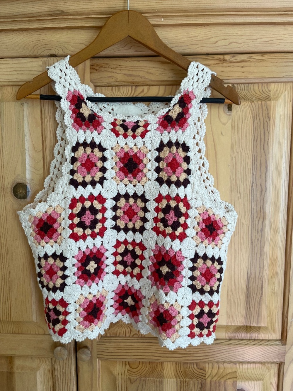 LUCKY BRAND Women’s 100% Cotton Granny Square Crochet Vest Size Medium